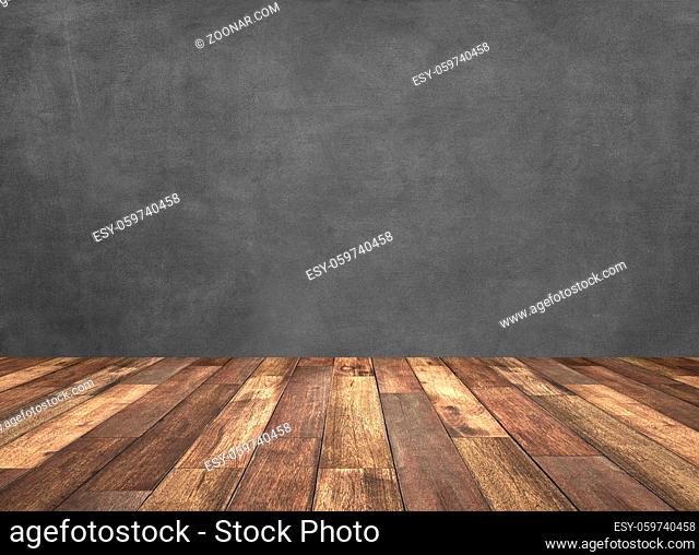 rustic wooden table with grey background