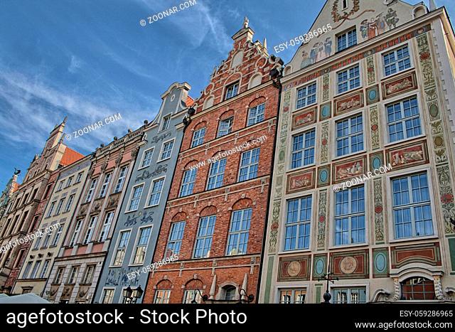 Old historic tenement houses at Long Market in Gdansk Old Town, Poland