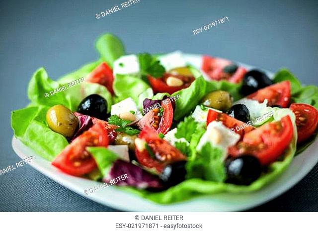 Mediterranean salad with feta and olives