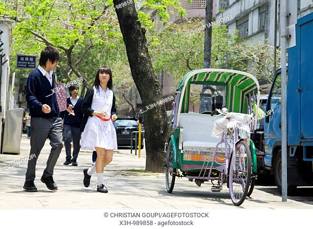 rickshaw and pupils, Macau, Special Administrative Region, China, Asia