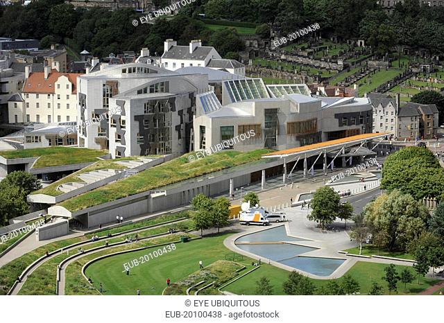 Holyrood View over the new Scottish Parliament Builldings designed by Enric Miralles