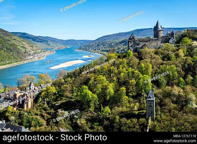 Bacharach, castle, castle trail, youth hostel, church, market tower, Middle Rhine, coin, Upper Middle Rhine Valley, post tower, Rhine, shipping, summer, St