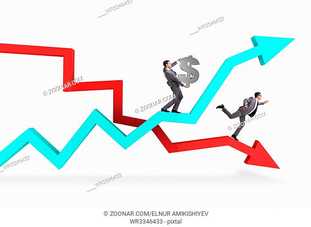 Businessman with charts of growth and decline