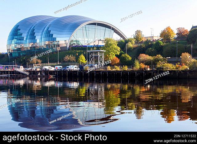Newcastle, England - October 25, 2016: Sage Gateshead concert hall on Newcastle Gateshead Quayside. It is located on the south bank of River Tyne