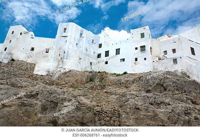 Houses on the mountain slope in royal town Tetouan near Tangier, Morocco