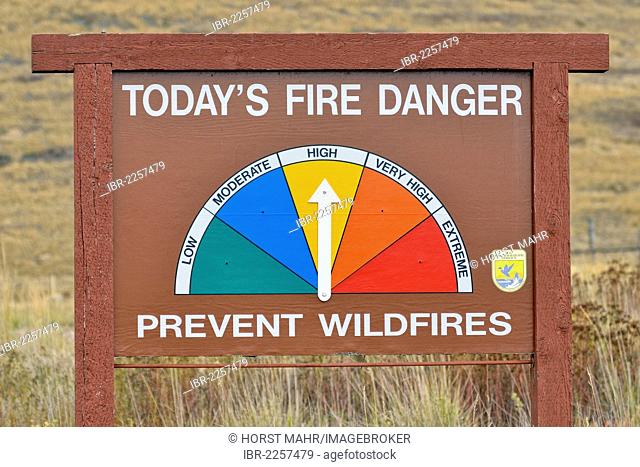 Board displaying current fire danger, National Bison Range, Moiese, Montana, USA