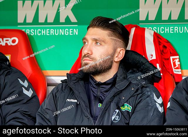 Brandon Borrello (SC Freiburg) auf der Reservebank,  1. BL: 19-20: 22. Sptg. FC Augsburg - SC Freiburg DFL REGULATIONS PROHIBIT ANY USE OF PHOTOGRAPHS AS IMAGE...