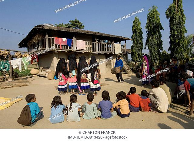 Nepal, Terai area, Mahakali Zone, Kanchanpur District, Kalagaudi, traditional life of a village of Rana Tharu ethnic group, Hindu festival of Holi
