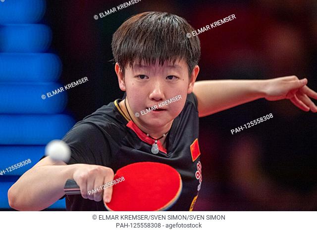 Yingsha SUN (CHN) with Ball, Single Action with Ball, Action, Half-length Portrait, Women's Singles Individual, Table Tennis, German Open 2019, in Bremen on 13