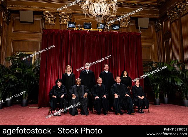 Justices of the United States Supreme Court during a formal group photograph at the Supreme Court in Washington, DC, US, on Friday, Oct. 7, 2022