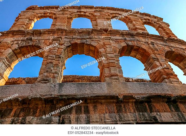 The Verona Arena is a Roman amphitheater located in the historic center of Verona. In summer it hosts the famous opera festival and many international singers...