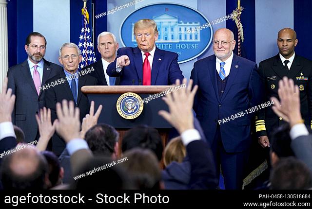 United States President Donald J. Trump holds a press conference to discuss the latest updates about the coronavirus in the Brady Briefing Room at the White...