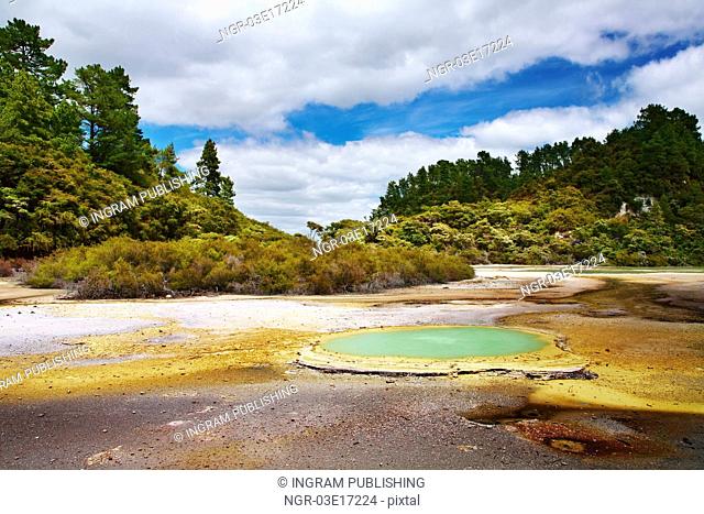 Geothermal field in Wai-O-Tapu thermal area, New Zealand