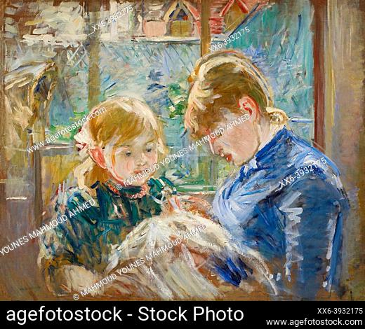 Berthe Morisot, French, 1841 - 1895; The Artist's Daughter, Julie, with her Nanny; c. 1884; Oil on canvas; 22 1/2 x 28 in. (57. 15 x 71