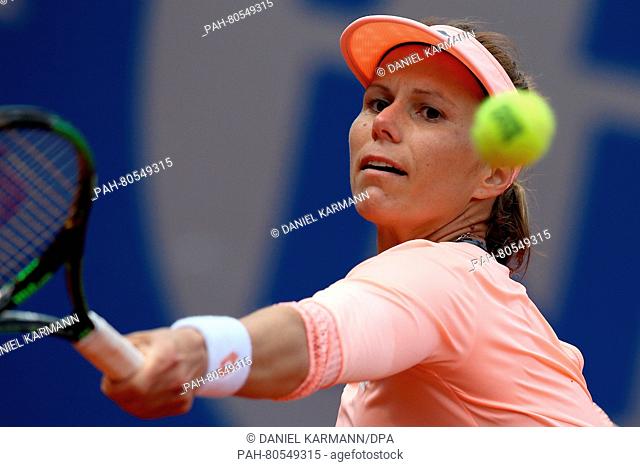 US tennis player Varvara Lepchenko in action against Duque-Marino of Columbia during the WTA tennis tournament in Nuremberg, Germany, 20 May 2016
