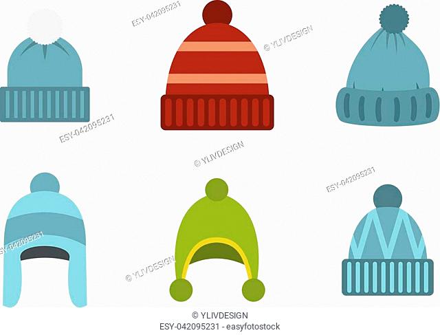 Beanie icon set. Flat set of beanie vector icons for web design isolated on white background