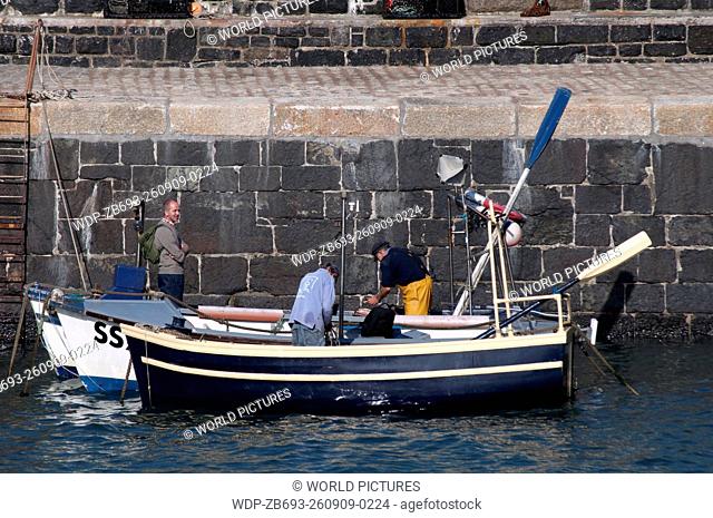 fishing boat harbour Mullion Cove Cornwall England