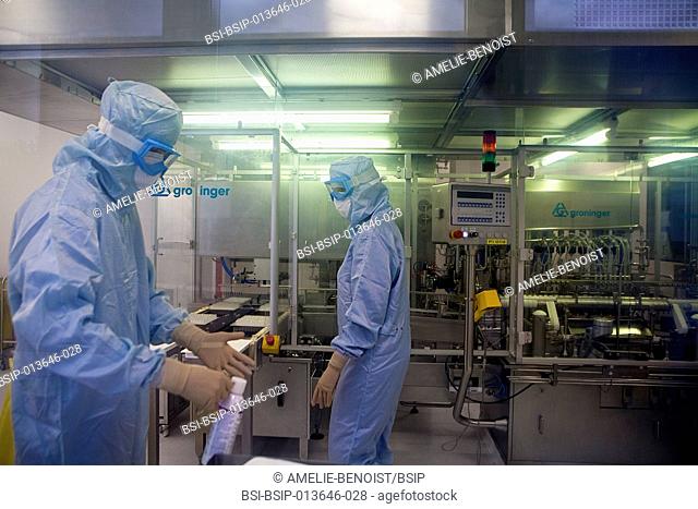 Reportage at LEO Pharma's pharmaceutical manufacturing plant in Vernouillet, France. Manufacture of injectable products in pre-filled syringes