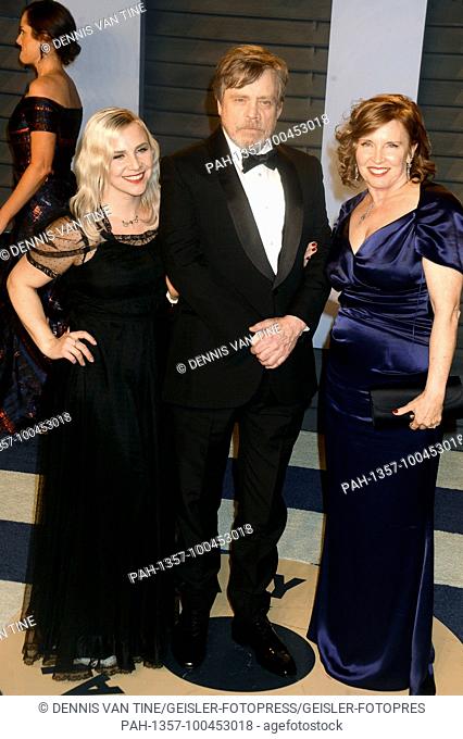 Chelsea Hamill, Mark Hamill and Marilou York attending the 2018 Vanity Fair Oscar Party hosted by Radhika Jones at Wallis Annenberg Center for the Performing...