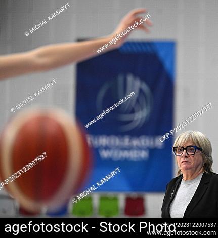 Coach Natalia Hejkova (Praha) is seen during the Women's Basketball European League, Group B, 10th round, match ZVVZ USK Praha vs Serco UNI Gyor, in Prague