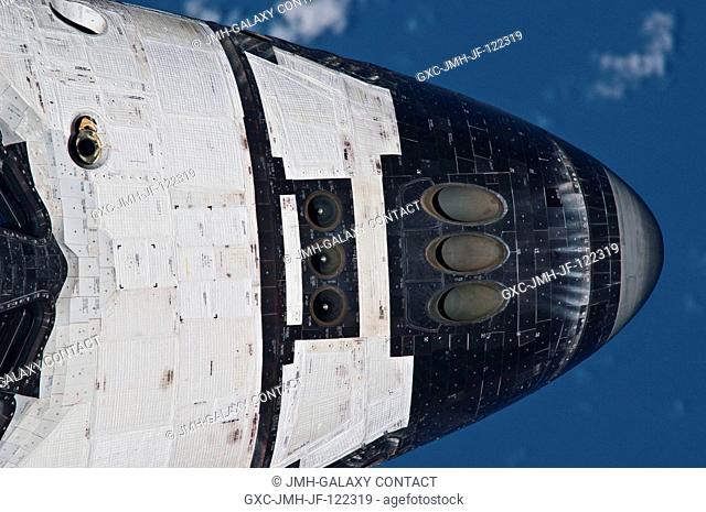 This close-up view of the nose of space shuttle Atlantis was provided by an Expedition 23 crew member during a survey of the approaching STS-132 vehicle prior...