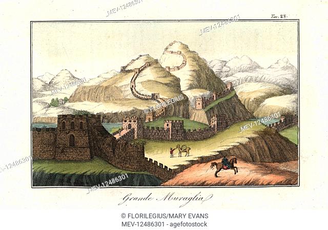 The Great Wall of China, 1820s.Handcoloured copperplate engraving by Andrea Bernieri from Giulio Ferrario's Ancient and Modern Costumes of all the Peoples of...