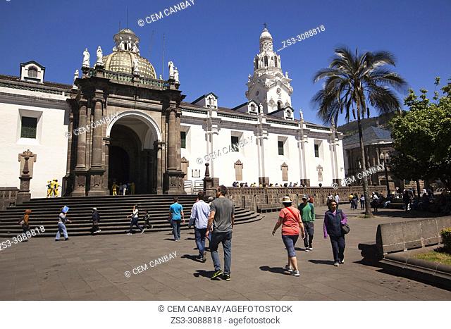 View to the Metropolitan Cathedral at the Plaza De La Independencia-Independence Square at the historic center, Quito, Ecuador, South America