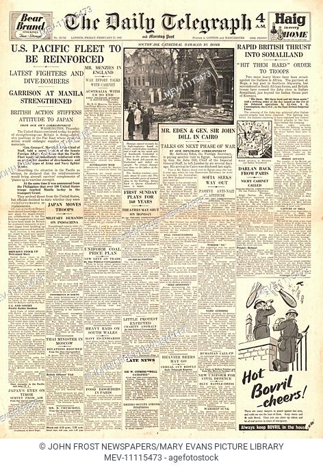 1941 front page Daily Telegraph U.S. sends bombers to the Pacific