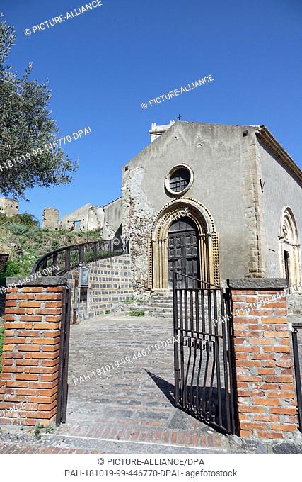 05 September 2018, Italy, Savoca: 05 September 2018, Italy, Savoca: The church of San Michele in the Sicilian town of Savoca