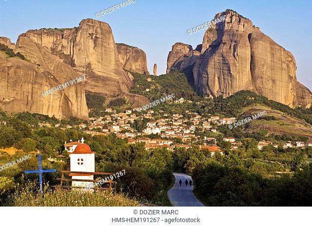 Greece, Thessaly, Meteora listed as World Heritage by UNESCO, Kastraki village and Meteora, natural sandstone rock pillars