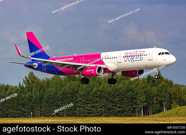 A Wizzair Airbus A321 aircraft with registration number HA-LTJ at Oslo Gardermoen Airport, Norway, Europe