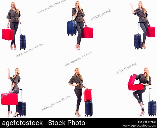 Beautiful woman with suitcase in vacation concept