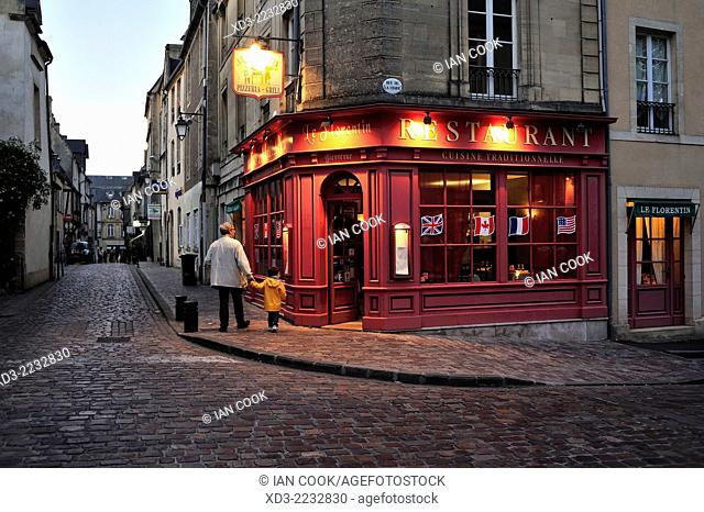 Quiet street in the evening, Bayeux, Calvados Department, Normandy, France