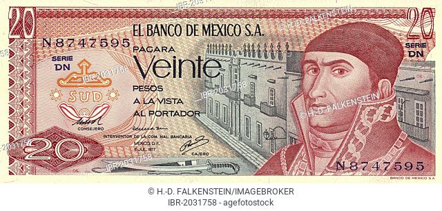 Banknote from Mexico, 20 peso, José María Morelos y Pavón, 1977