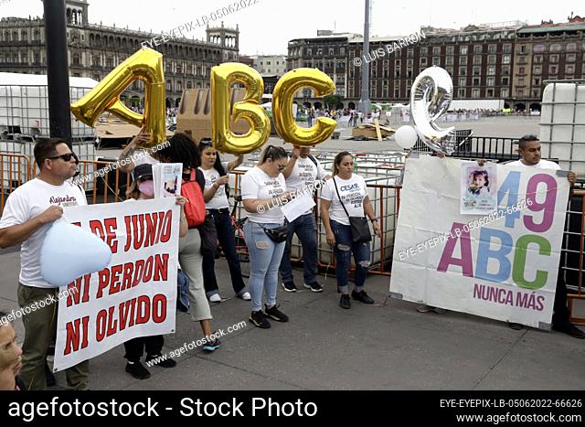MEXICO CITY, MEXICO - JUN 5, 2022: Relatives of the 49 children who died in the fire at the ABC Day Care Center in Hermosillo, Sonora, in 2009