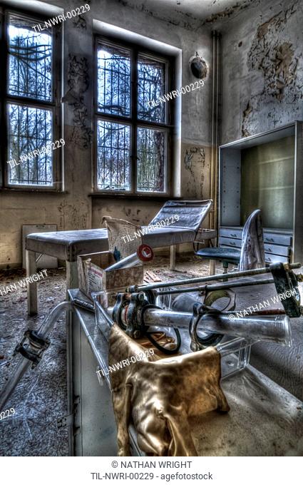 Abandoned lunatic asylum north of Berlin, Germany Medical instruments in hospital