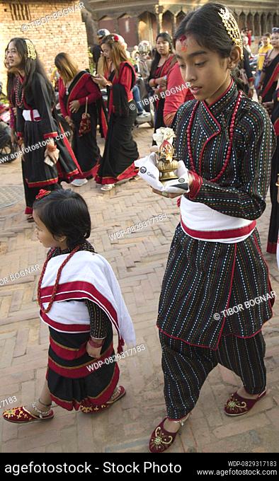 Nepal, Bhaktapur, Dashain Festival, people, procession, , Credit:Tibor Bognar / Avalon