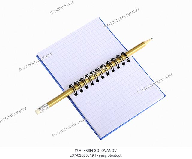 Notebook with pencil on a white background