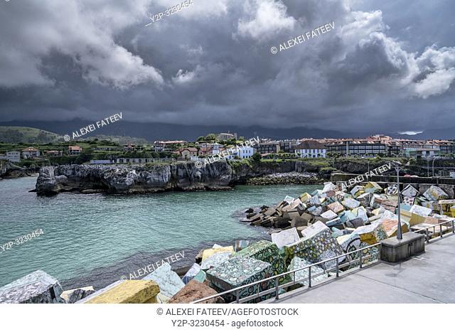 View of Llanes, small town on Atlantic coast in Asturias, Spain