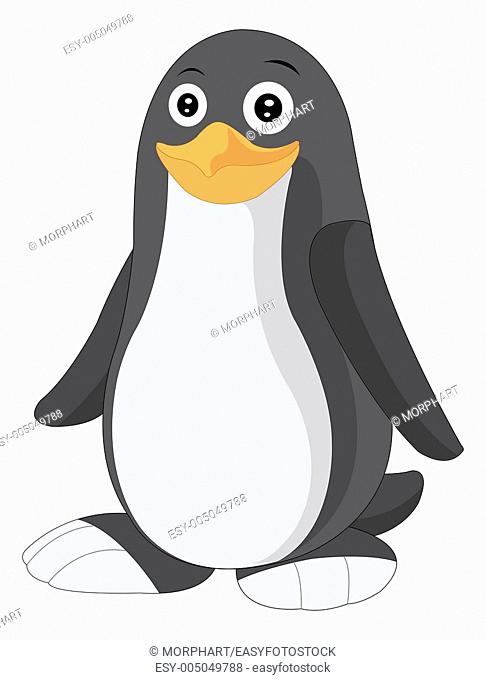 Cute penguin, black and white, orange beak, vector illustration