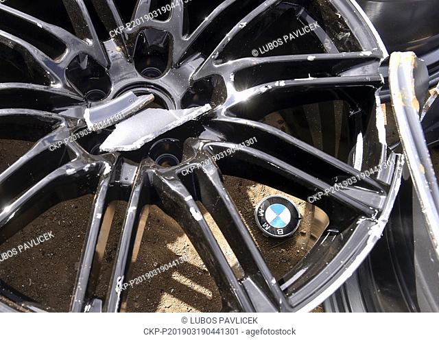 Disposal of counterfeit aluminum wheels on March 19, 2019, in Trebic, Czech Republic. Counterfeits were devalued and sold as a secondary raw material
