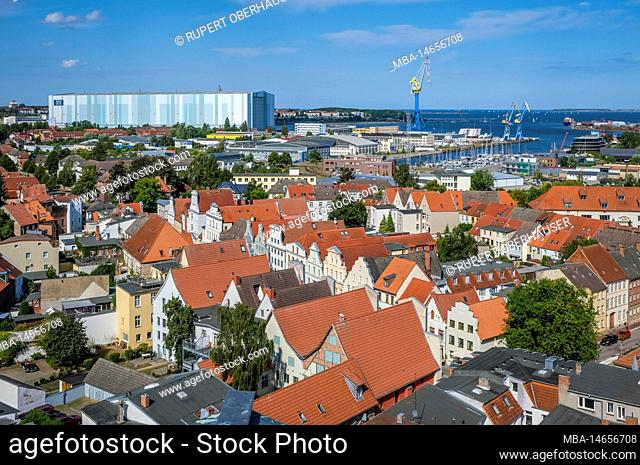 Wismar, city view, old town, building dock, MV Werften Wismar, Mecklenburg-Vorpommern, Germany