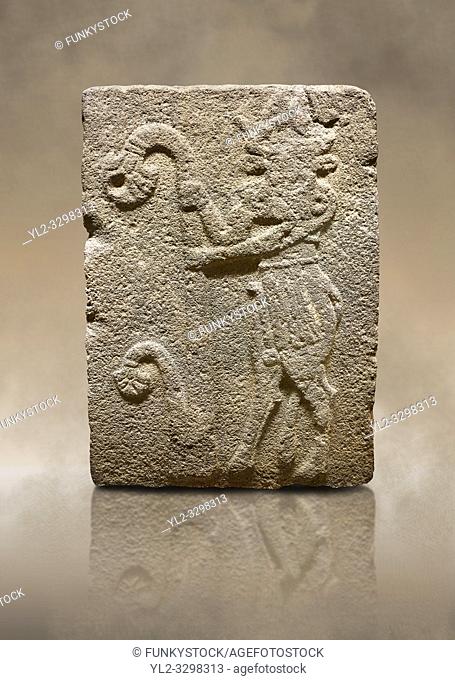 Photo of Hittite monumental relief sculpted orthostat stone panel from Water Gate Basalt, KarkamÄ±s, (KargamÄ±s), Carchemish (Karkemish), 900-700 B. C