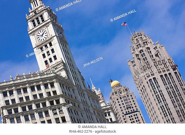 The Wrigley Building and Tribune Tower, North Michigan Avenue, the Magnificent Mile, Chicago, Illinois, United States of America, North America