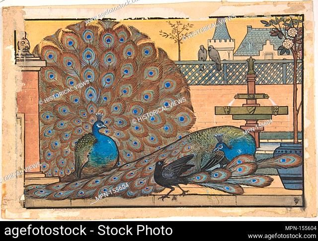 Design for a Tile: Peacocks in a Garden. Artist: Walter J. Morgan (British, Bilston 1847-1924 Birmingham); Date: 1867-1924; Medium: Watercolor