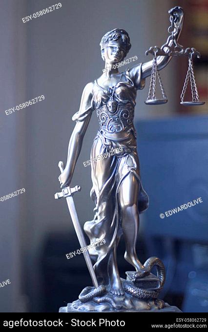 Law offices of lawyers legal statue Greek blind goddess Themis bronze metal statuette figurine with scales of justice
