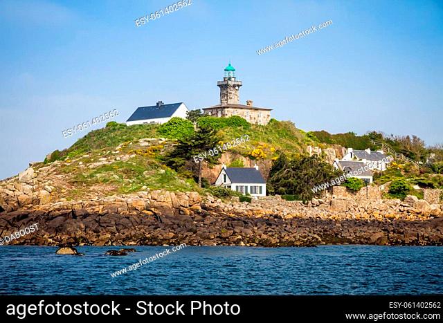 Chausey island coast and lighthouse in Brittany, France