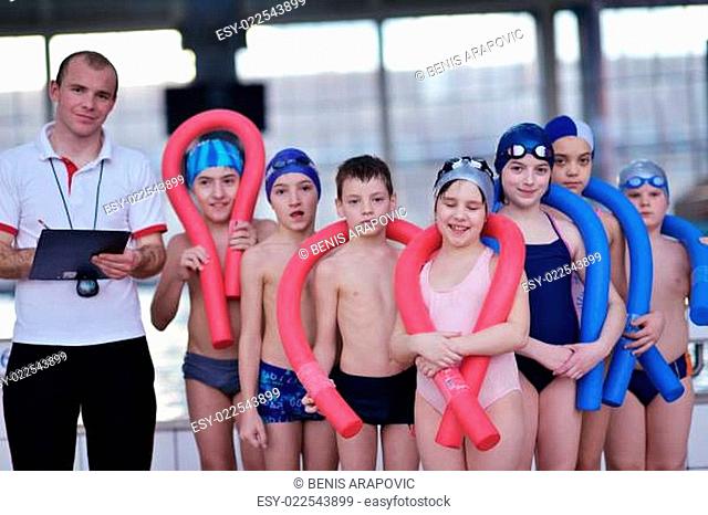 happy children group at swimming pool