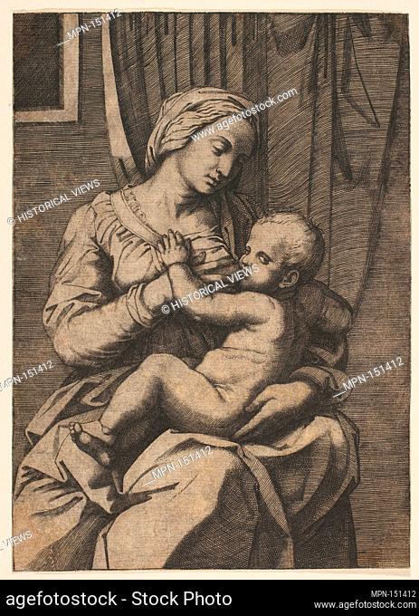 Virgin nursing the infant Christ on her lap. Artist: Marco Dente (Italian, Ravenna, active by 1515-died 1527 Rome); Artist: After Raphael (Raffaello Sanzio or...