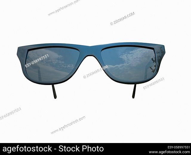 Chic Fashion Summer Sun Protection Cool Vintage Sun Glasses Sunglasses with Black Plastic Frame isolated over the White Background Closeup 3d illustration